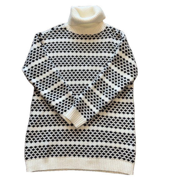 Ann Taylor Geometric Stripe Black White Turtleneck Tunic Knit Sweater - Picture 1 of 6